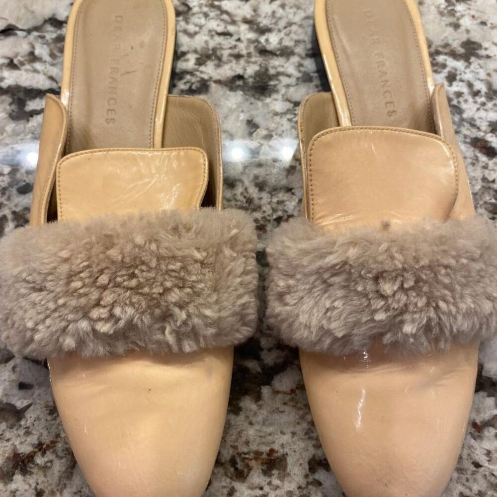 DEAR FRANCES Peach/Cream Leather Shearling Slide Flats Size 38 euro (8.5 US)